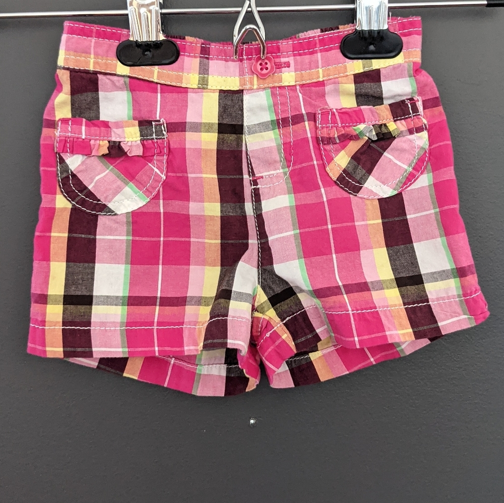 Pink, white & brown plaid shorts